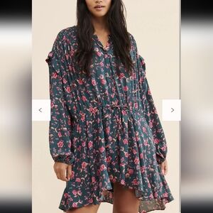 Free People Womens Small Dress Flower Field Oversized Floral Long Sleeve
